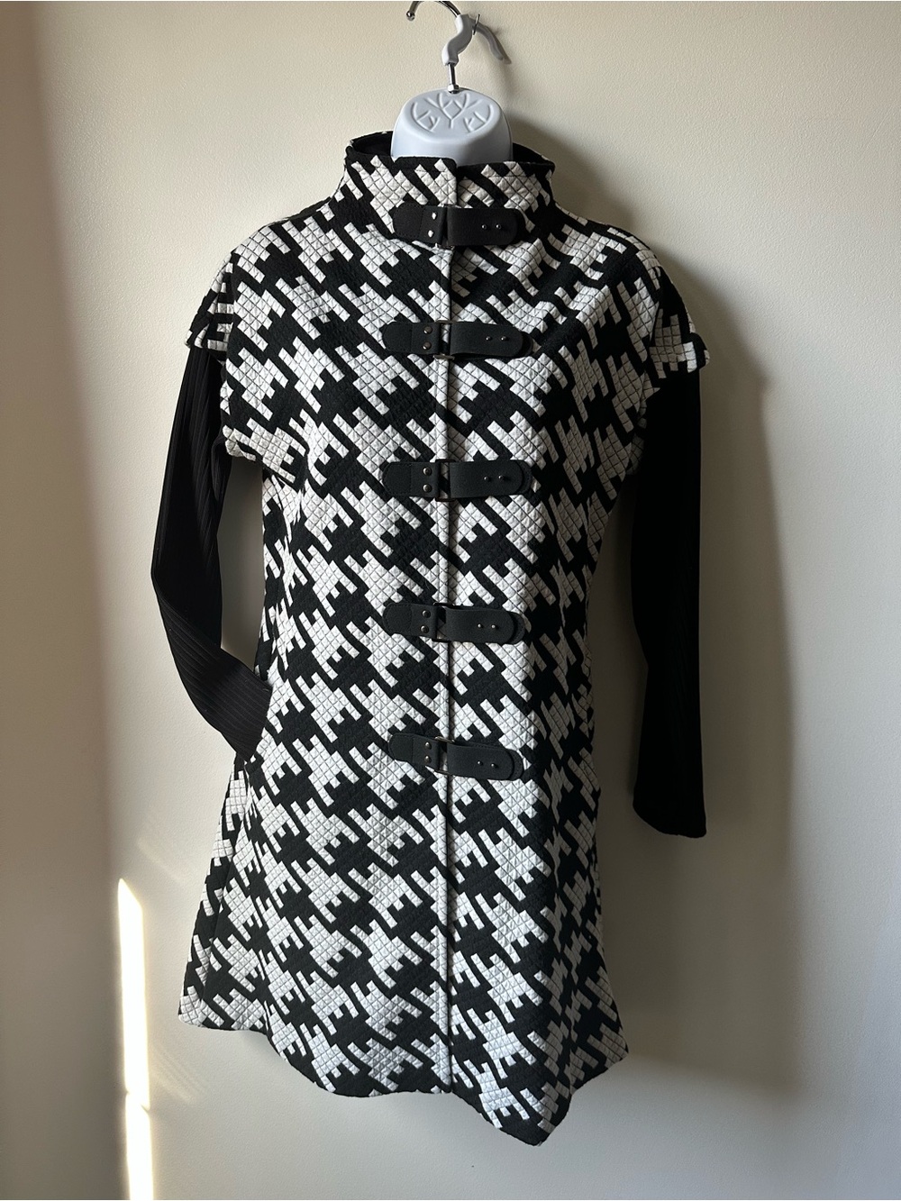 Black & White Houndstooth Toggle Trench Coat